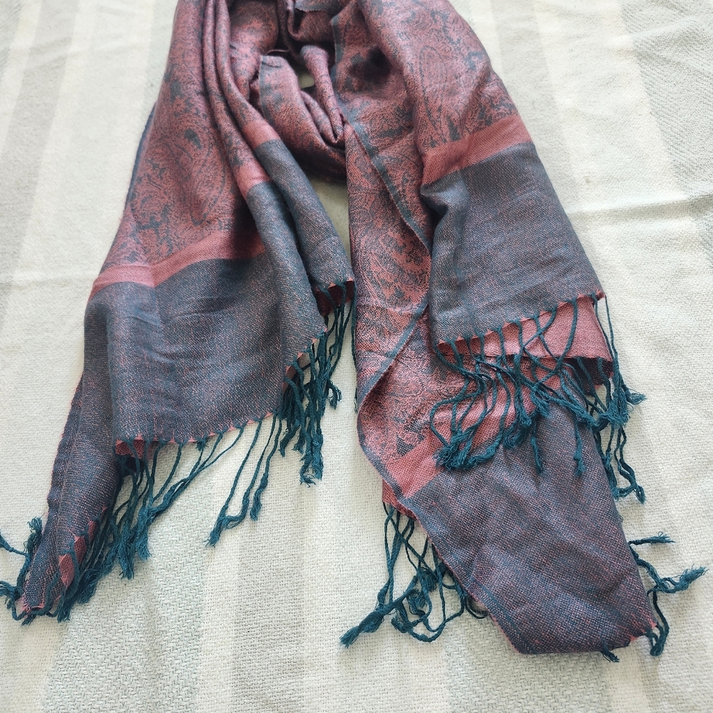 Pink & Blue Silk Pashmina Scarf Shawl - Picture 2 of 4